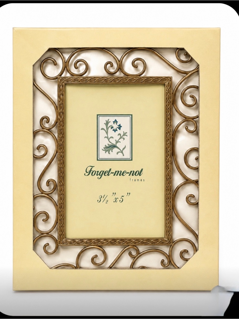 Forget-Me-Not ornate gold-toned picture frame sized for 3.5" x 5" photos